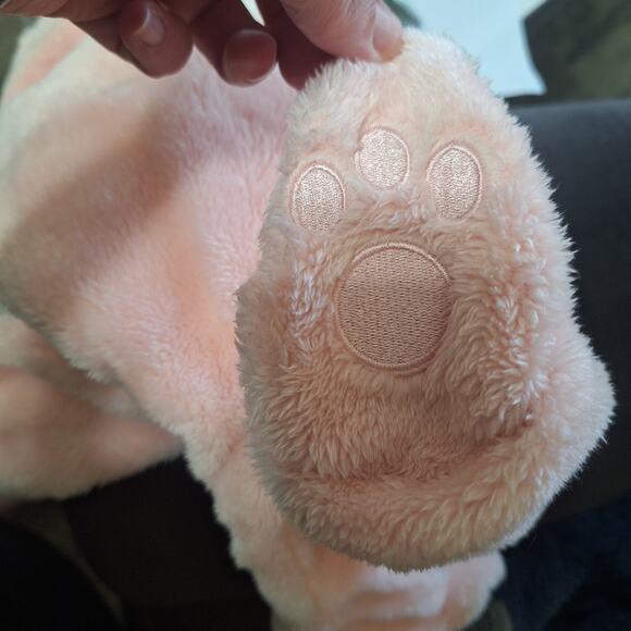 New Magnetic Me Pink Minky Pram Bear Hooded Winter Baby Footie Suit 6-9 Months - Picture 7 of 7